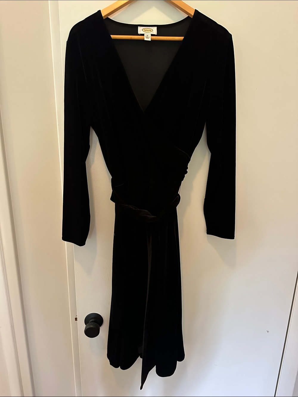Talbots Black Velvet Wrap Dress with Tie Waist
